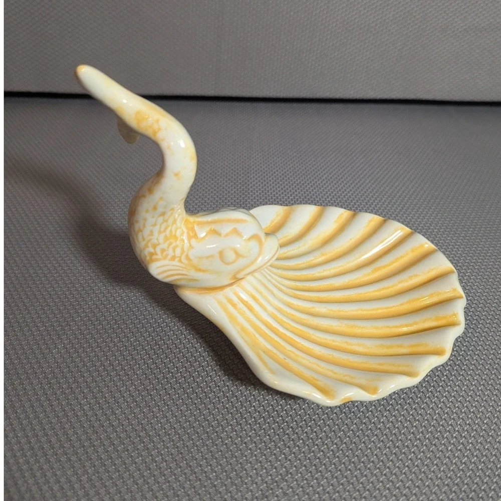 VTG Holland Mold 1974 Signed Ceramic Koi Fish Scallop Shell Soap Trinket Dish